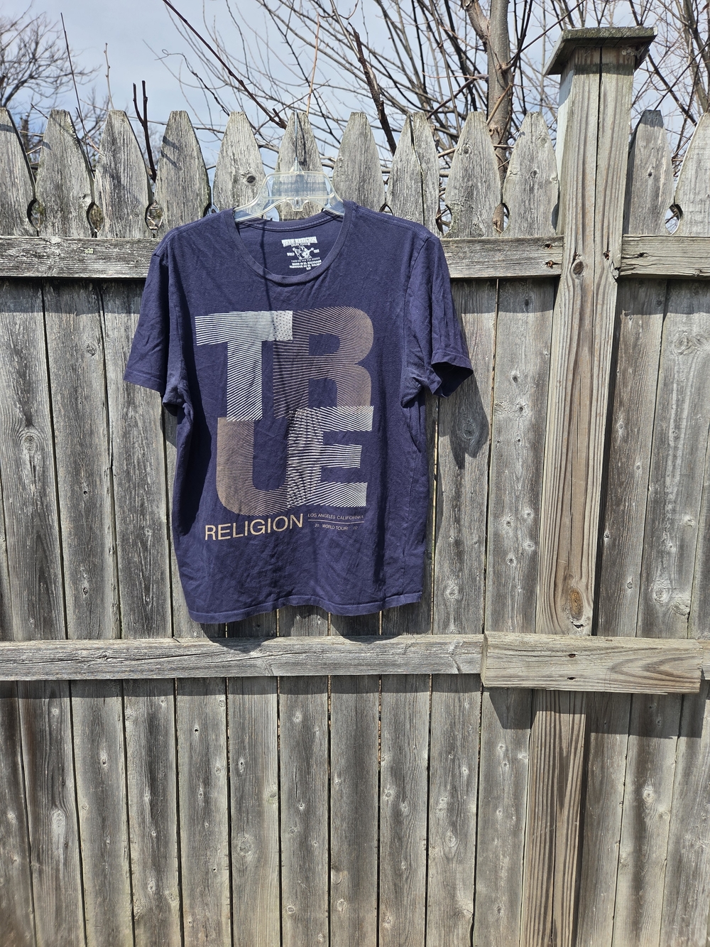 True Religion Navy Short Sleeve Tee with Beige Graphic
